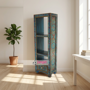 Estantería Moderna de Madera Maciza Pintada, Librería Abierta, Vitrina Decorativa, 1 Cajón, 3 Niveles, Mueble de Hotel, Estilo Rústico Indio - Product Image 6