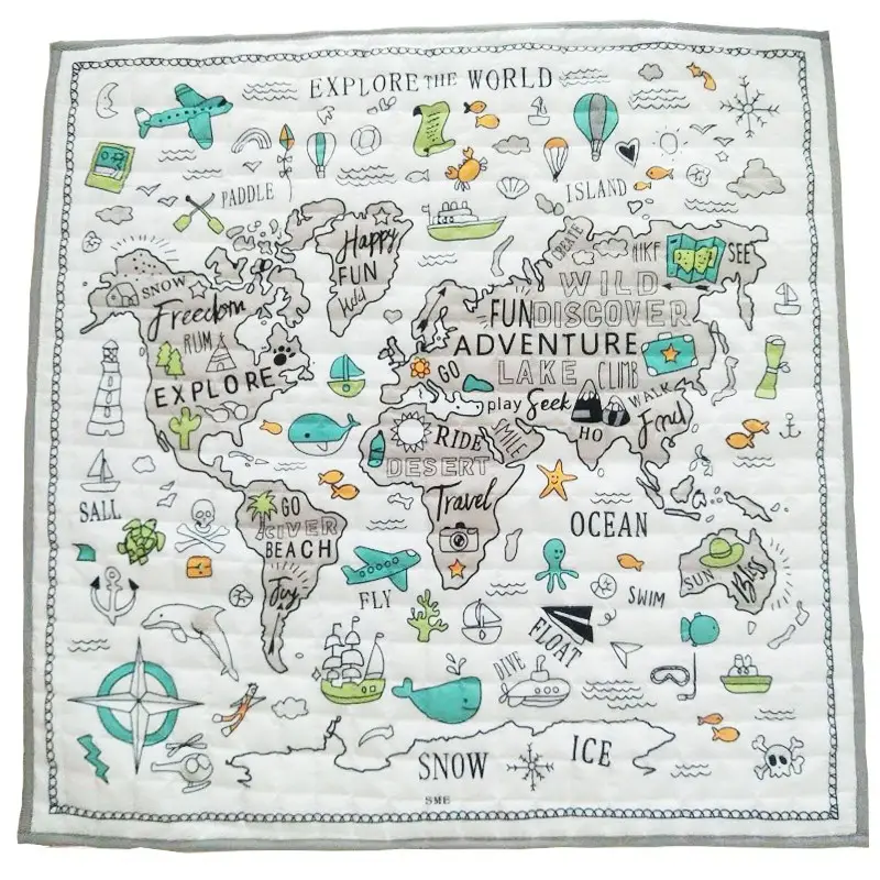 Hohe Qualität Weiche Baumwolle Abenteuer Cartoon Welt Karte Teppich Tier Bereich Teppich Spielen Matte Für Kinder