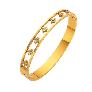 Designer Gold Plated Bracelets Stainless Steel Clover <strong>Zircon</strong> Cuff Bracelet Bangles Women Men Jewelry <strong>Bijoux</strong> En Acier Inoxydable - Product Image 1