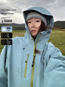 เสื้อแจ็คเก็ตแบบมีฮู้ดสำหรับกิจกรรมกลางแจ้ง รุ่น Unisex Plus Size 3 1 ผ้า Soft Shell กันน้ำ กันลม ซับในขนแกะ เหมาะสำหรับเดินป่า เล่นสกี ฤดูหนาว สามารถถอดฮู้ดได้ - Product Image 6