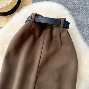 <span class=keywords><strong>Falda</strong></span> de lujo ligera Cintura alta de mujer vintage en el diseño de tubo recto de <span class=keywords><strong>carne</strong></span> de bloque largo <span class=keywords><strong>Falda</strong></span> con sentido de temperamento - Product Image 6