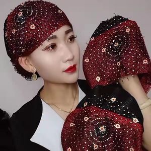 Nouveau Foulard Musulman Printemps/Été 2022 en Dentelle et Peluche, Couleur Unie, Respirant, à Motif Floral - Product Image 2