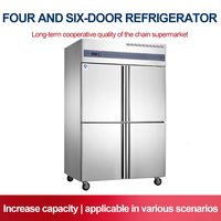 Réfrigérateur commercial OEM pour cuisine de restaurant, grand réfrigérateur en acier inoxydable à 4 portes, congélateur vertical industriel, armoires réfrigérées