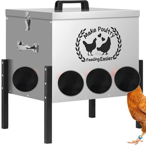 Mangeoire à volaille JH-Mech de grande taille avec pieds réglables, couvercle verrouillable, 50 lb, 8 ports, mangeoire automatique en métal pour poulets - Product Image 1