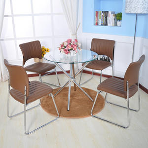 <span class=keywords><strong>Mesa</strong></span> de Comedor Redonda de Vidrio Templado Transparente Ajustable Moderna de 80*75cm con Patas de Acero Inoxidable para Uso en Hoteles, Venta al Por Mayor - Product Image 5