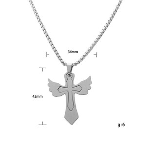 Stainless Steel <b>Cross</b> Pendant Necklace With Wings Men's Fashion Jewelry Geometric Design 12054 - Product Image 4