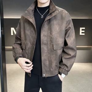 Blouson en cuir pour moto pour homme, automne et hiver, nouvelle tendance de marque pour homme 2025, col montant - Couleurs personnalisables - Product Image 5