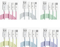 Câble de charge rapide 3-en-1 tressé Macaron USB-A/Micro USB/Type-C pour smartphones