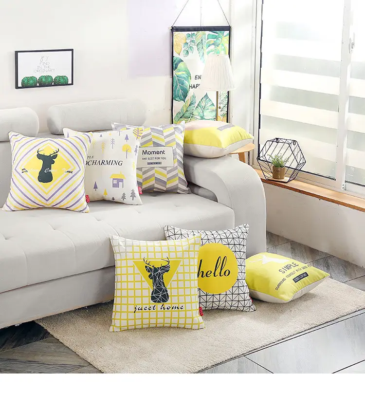 Yellow pillow covers pillows home decor printed decorative throw pillow