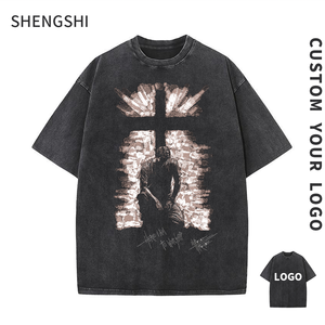 SHENGSHI T-shirt homme Vintage lavage décontracté col rond 320g tendances personnalisées sans rétrécissement fonctionnent avec Logo personnalisé en vrac t-shirt en vrac pour unisexe - Product Image 1