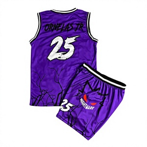 Ensemble de maillots de basket-ball personnalisés NIGHTMARE, sublimés, violets, col en V, sans manches, séchage rapide, uniformes unisexes pour adultes - Product Image 2