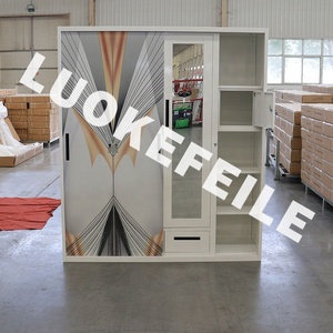 <span class=keywords><strong>Vestiaire</strong></span> moderne à <span class=keywords><strong>2</strong></span> tiroirs et 4 portes coulissantes Mobilier de chambre à coucher en métal miroir Rangement de tissus personnalisé Atelier de salon - Product Image 4
