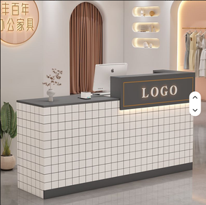 Modern Simple <b>Small</b> Luxury Barber Shop Front Custom Logo Wooden Counter <b>Table</b> Beauty Salon Reception Desk - Product Image 5
