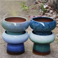 Pot en céramique rustique pour micro-paysage de bureau, boule de mousse, plante verte