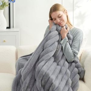 Manta de Piel Sintética para Sofá, Cálida y Acogedora, con Rayas, para Dormitorio, Sala de Estar, Decoración del Hogar, Idea de Regalo para Invierno - Product Image 4