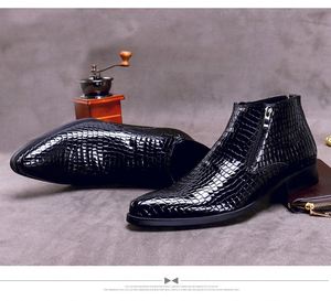 Bottes Chelsea pour hommes, nouvelle collection, tendance, brillantes, basses, en cuir de vachette gaufré, à enfiler, grandes tailles, bout carré, légères, pour l'hiver - Product Image 6