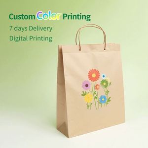 Biodegradable Kraft <b>Paper</b> Bags with Rope Craft Carry Handle Plain Boutique Sac for Packaging Stand <b>Leaf</b> Design Retail Price - Product Image 3