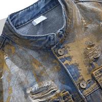 Blouson en jean bleu pour homme, en coton délavé et vieilli, style designer, vintage, coupe courte, streetwear, décontracté, type trucker et bomber