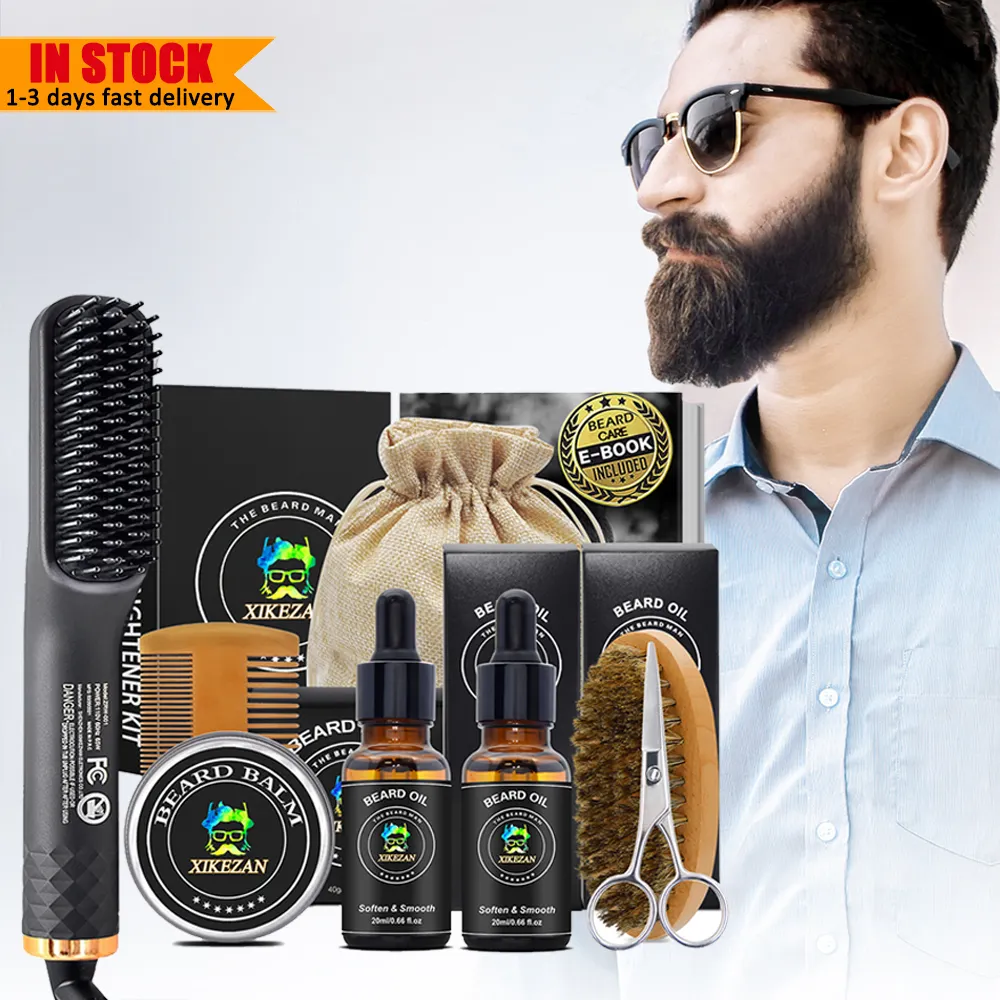 2023 Best Christmas Gift Luxury Box Packaging Beard Straightener Kit Beard Care Set Beard Kit for Men Gift Set