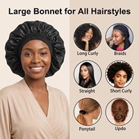 Bonnet de nuit en satin réglable à large bande élastique pour femmes aux cheveux bouclés ou naturels