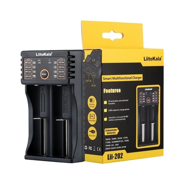 Liitokala Lii-202 18650 FAST Charger 1.2V 3.7V 3.2V 3.85V AA AAA 26650 10440 14500 16340 25500 Lithium Battery Smart Charger