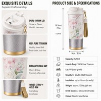 Tasse à café en titane pur 520 ml, double paroi, isolée sous vide, avec paille, filtre à thé, logo personnalisé, boîte cadeau, anti-chute