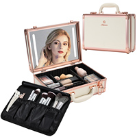 Valise de maquillage professionnelle avec miroir LED, éclairage réglable 3 couleurs et porte-pinceaux amovible pour boîte à cosmétiques de voyage