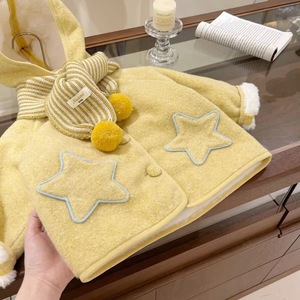 Girls Fleece <b>Lined</b> Winter <b>Coat</b> Hooded Thick Warm Cotton Outerwear With Star Design For Children - Product Image 3
