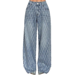 <span class=keywords><strong>Jeans</strong></span> in denim da donna e bambina a gamba larga, vestibilità ampia, vita media, stile <span class=keywords><strong>cargo</strong></span>, casual, primavera estate autunno, con strass termoadesivi, all'ingrosso - Product Image 5