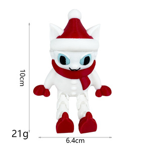 Statuetta di gatto natalizio da 10 cm in plastica con cappello e sciarpa per decorazioni natalizie - Product Image 1