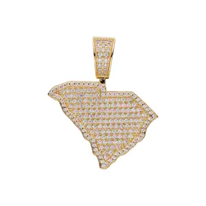 Custom Jewelry Cubic Zircon Gemstone 925 Sterling Silver 14K Gold Plated South Carolina Irregular Map Shape Pendant