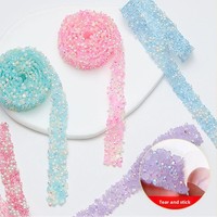 Bande adhésive double face écologique faite à la main avec strass en cristal et diamants, style longue bande à tige pour sacs