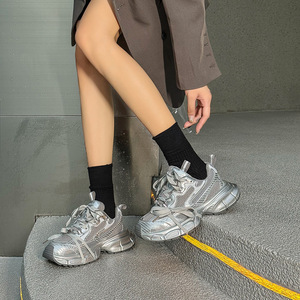 Chaussures de sport compensées rétro vieillies <span class=keywords><strong>Paris</strong></span> <span class=keywords><strong>4ème</strong></span> génération pour femme, avec rehaussement de 5 cm invisible, effet allongeant les jambes - Product Image 4