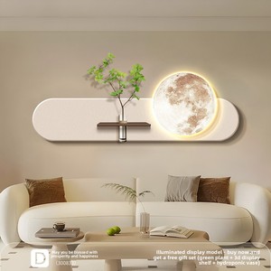 Quadro Decorativo <span class=keywords><strong>da</strong></span> Parete per Soggiorno con Luna in Arenaria, <span class=keywords><strong>Pittura</strong></span> Tridimensionale con Piante Verdi Reali, Arte Murale di Alta Gamma per Divano e <span class=keywords><strong>Camera</strong></span> <span class=keywords><strong>da</strong></span> <span class=keywords><strong>Letto</strong></span> - Product Image 3