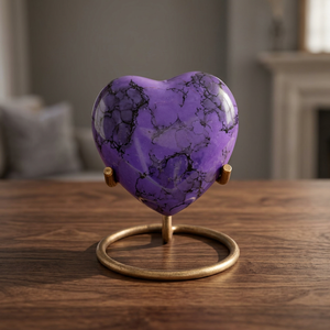 Urna Conmemorativa Purple Heart, Soporte para Cenizas, Exhibición de Metal Grabado para Adultos, Artesanía India, Cremación - Product Image 1