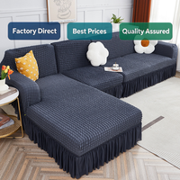 Housse de canapé 3 pièces en tissu seersucker géométrique moderne avec jupe enveloppante pour canapé d'angle, causeuse et chaise longue individuelle, résistante à l'eau