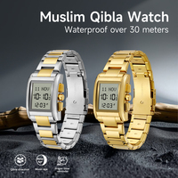 Montre de prière islamique unisexe de luxe en acier inoxydable carré, 18 mm, avec fonction Azan, Relojes Con Medidas