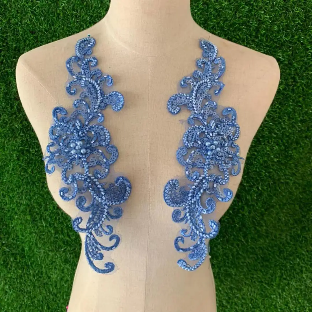 2022 new Heavy industry beads three-dimensional flower mesh embroidery cloth paste lace patch wedding dress
