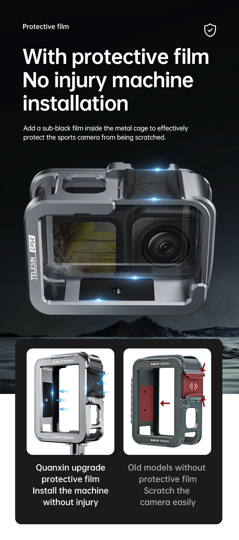 Telesin Aluminum Cage Metal Video Cage Protective Frame case for GoPro 11/10/9 Camera