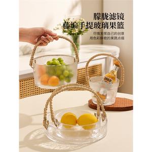 Corbeille à fruits en verre avec poignées en osier, style simple, pour le rangement des aliments, utilisation dans le salon - Product Image 3