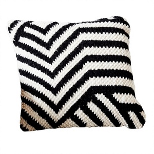 Woven Geometric Pattern Square <b>Throw</b> Pillow Black <b>White</b> Bohemian Decorative Cushion Cover Wool Eco-Friendly Removable Washable - Product Image 1
