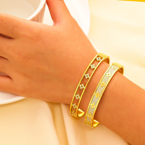 Designer Gold Plated Bracelets Stainless Steel Clover <strong>Zircon</strong> Cuff Bracelet Bangles Women Men Jewelry <strong>Bijoux</strong> En Acier Inoxydable - Product Image 6