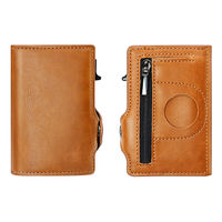 Dompet Pria Unisex Kulit Crazy Horse RFID Slim Minimalis Pop Smart Wallet Bukaan Terbuka Casing Aluminium Tempat Kartu Pendek Pelindung