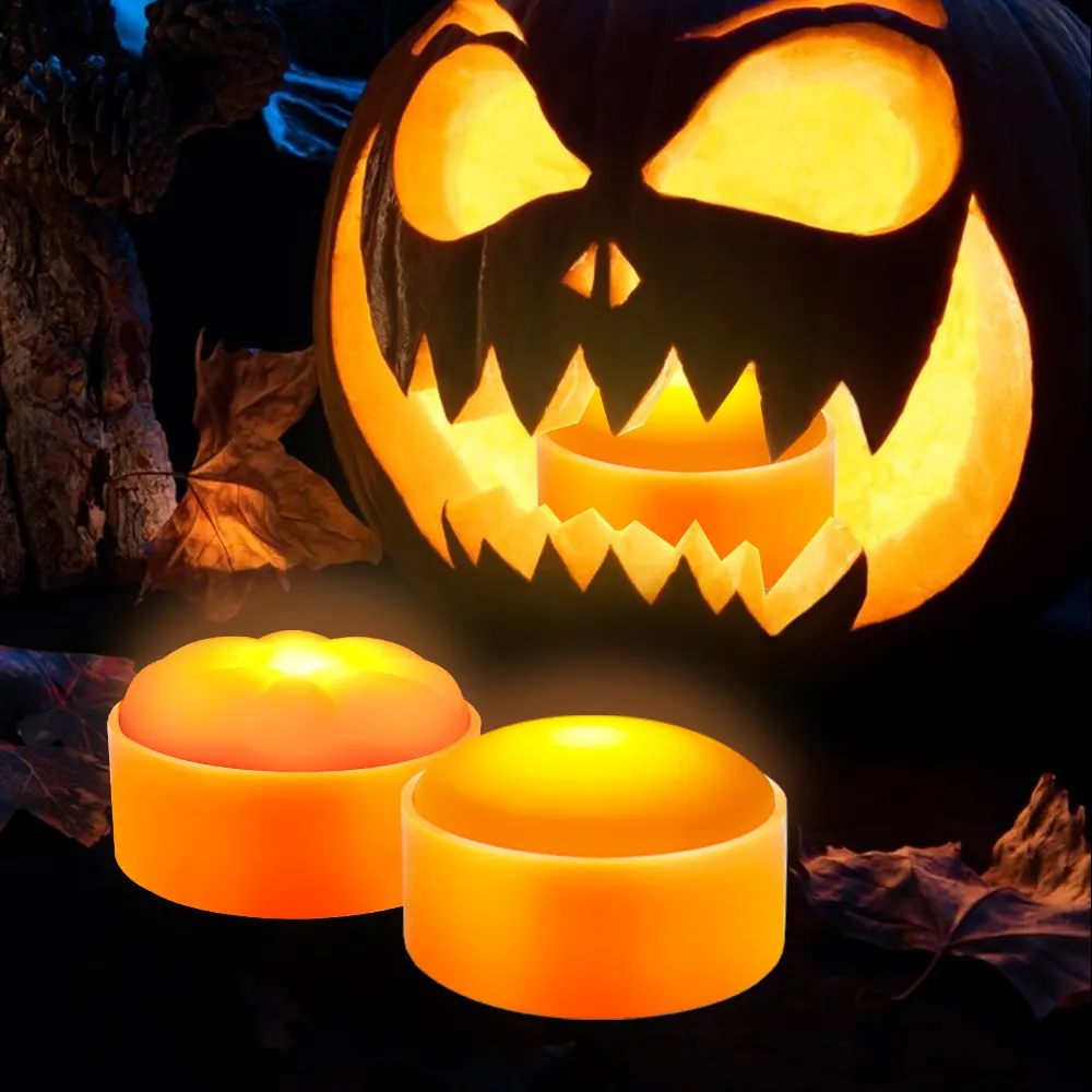 Jack O Lantaarn Bediende Buitenkaarsen Led Oplaadbare Halloween Lampjes Oranje Met Timer Vlamloze Outdoor Batterijverlichting