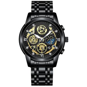 Nuevo Reloj de Cuarzo para Hombre de Acero Inoxidable con Diseño Creativo Hueco, Manecillas Luminosas HD, Resistente al Agua, Dorado - Product Image 4