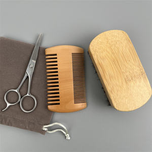 Usine Vente Naturel Bambou Cheval Poils Barbe Brosse Poirier Bois Peigne En Acier Inoxydable Ciseaux 3PCS Ensemble Barbe Toilettage Kit - Product Image 2
