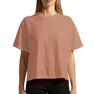 Camiseta de Verano para Mujer, de Algodón, Manga Corta, Cuello Redondo, Color Sólido, Corte Ajustado, Informal, Básica - Product Image 1