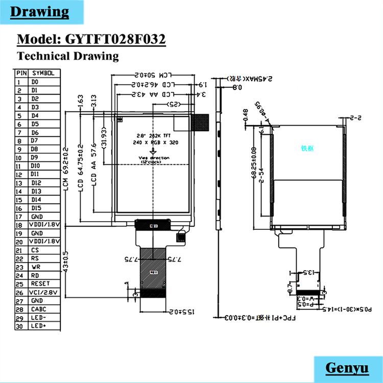 パーツ TFT TFT 2.8'' grafico 4-SPI / TFT 2.8'' 4-SPI graphic from Gate