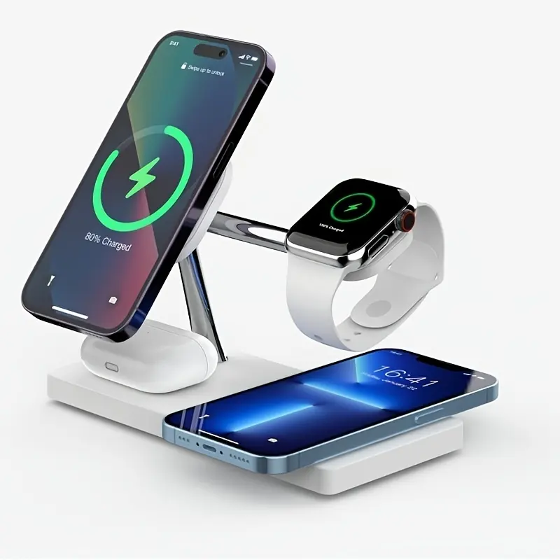 7 in 1 OEM wireless charger Four wireless charging positions design, zinc alloy + night light + USB output T218