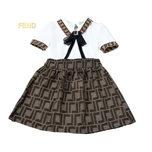 RUNTEN 2024 Designer brand Kids Girls 2 Clothing Short Sleeve Top + Letter Skirt Set for Girls